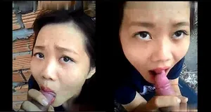 Bạn gái liếm cục thịt ở vườn sau nhà